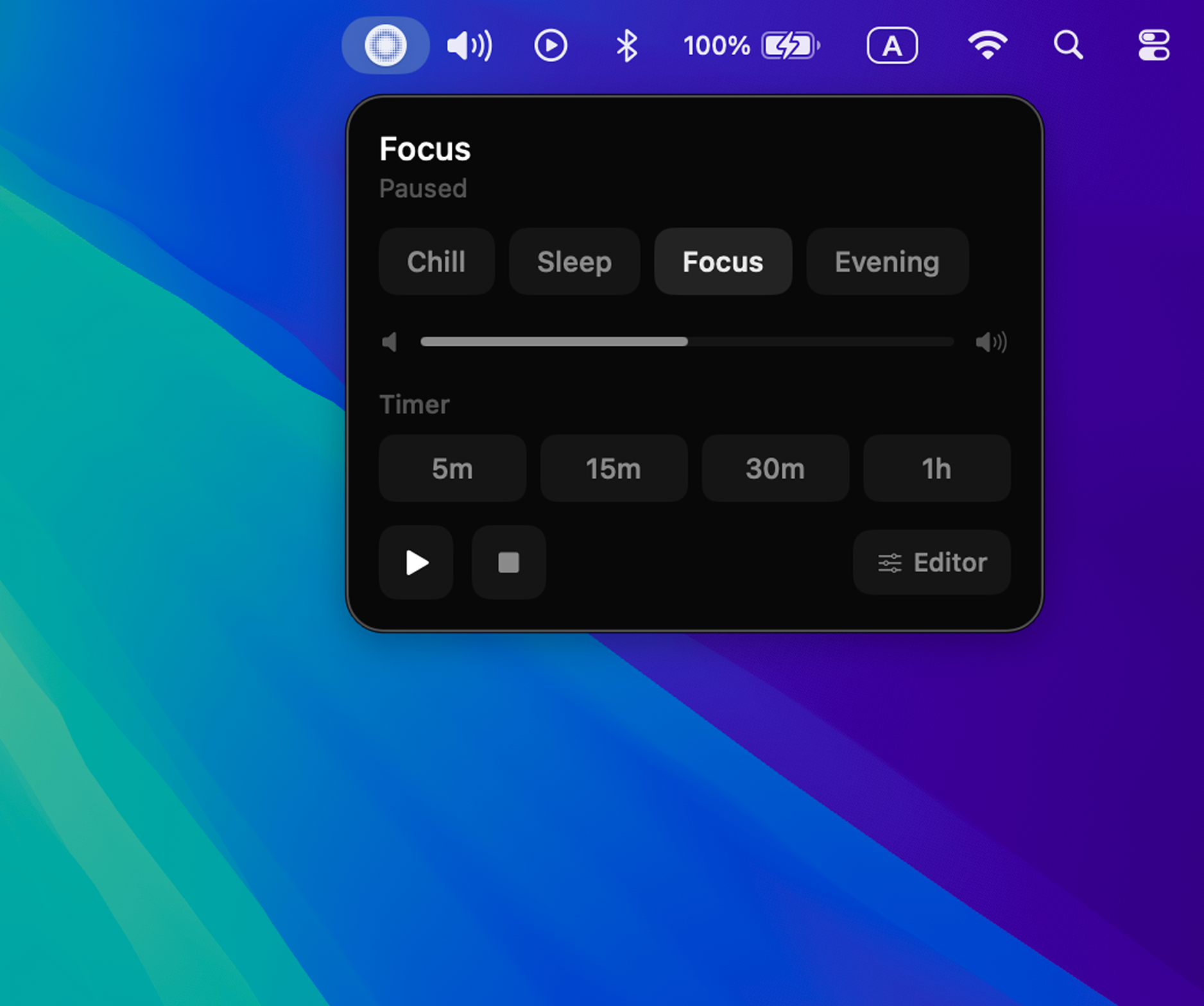 prostir zvuku menu bar control